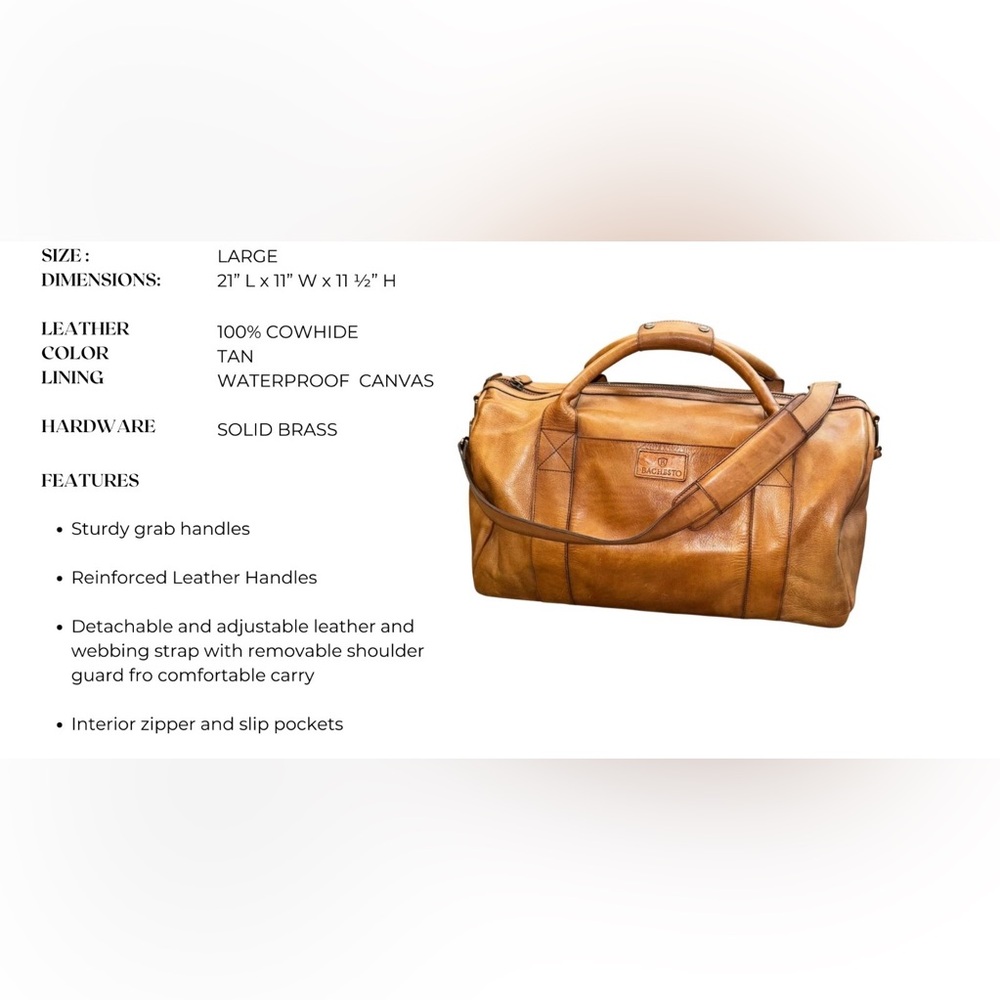 Premium Tan Leather Weekender Bag 100% Genuine Leather Duffel Carry On Travel - Picture 6 of 6
